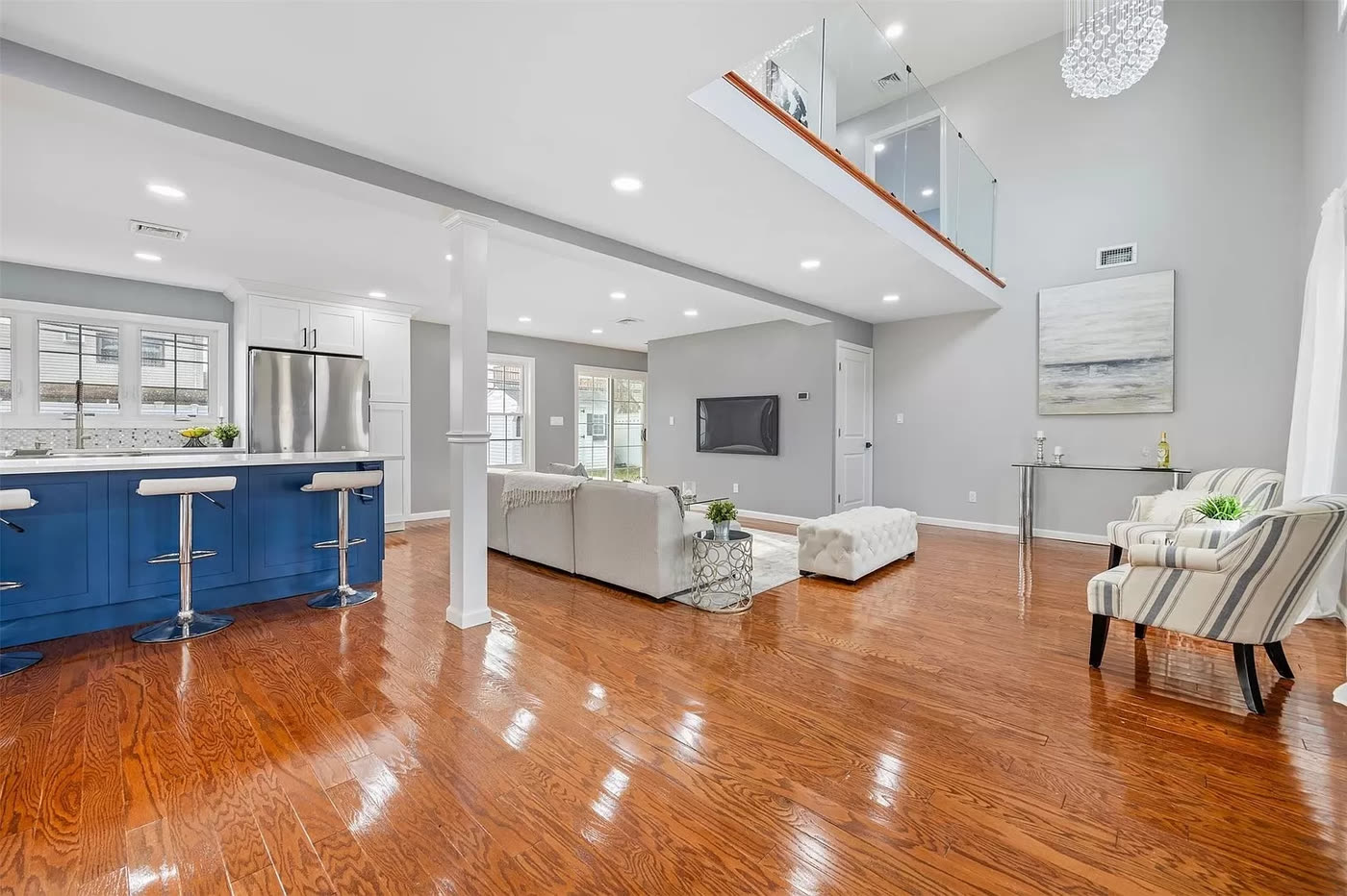Open living room and kitchen at 24 Pelican Road, Levittown, NY